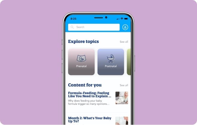 Enfamil Mobile App screen showcasing search feature