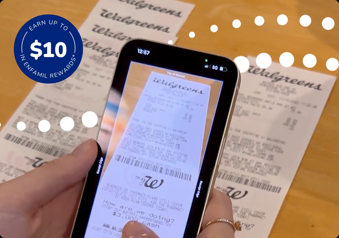 Phone screen displaying receipt scan - Earn up to $10 in Enfamil Rewards