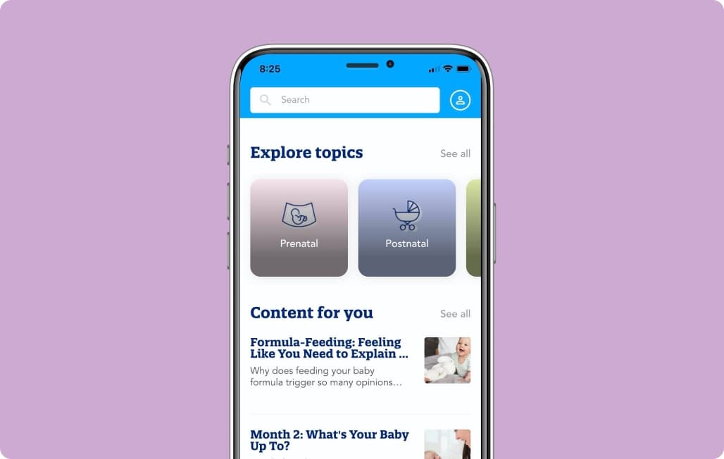 Enfamil Mobile App screen showcasing search feature