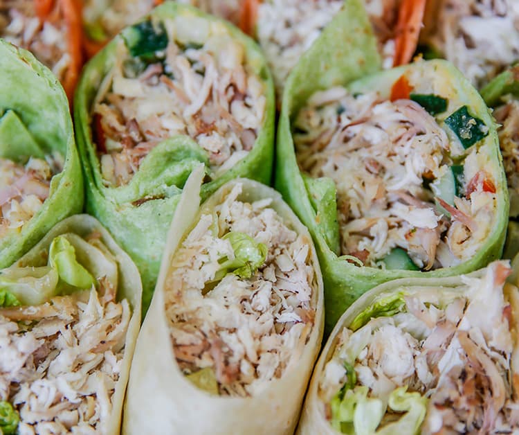 Close up of tuna rice paper rolls