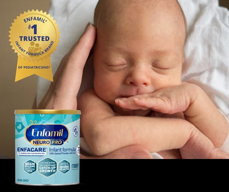 Preemie Baby with a lineup of Enfamil Preemie Formula that is a #1 Trusted Brand of Pediatricians* and Parents