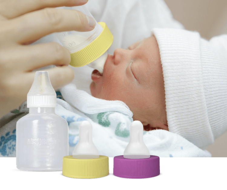 Newborn baby drinking from a bottle; Enfamil Accessories product lineup