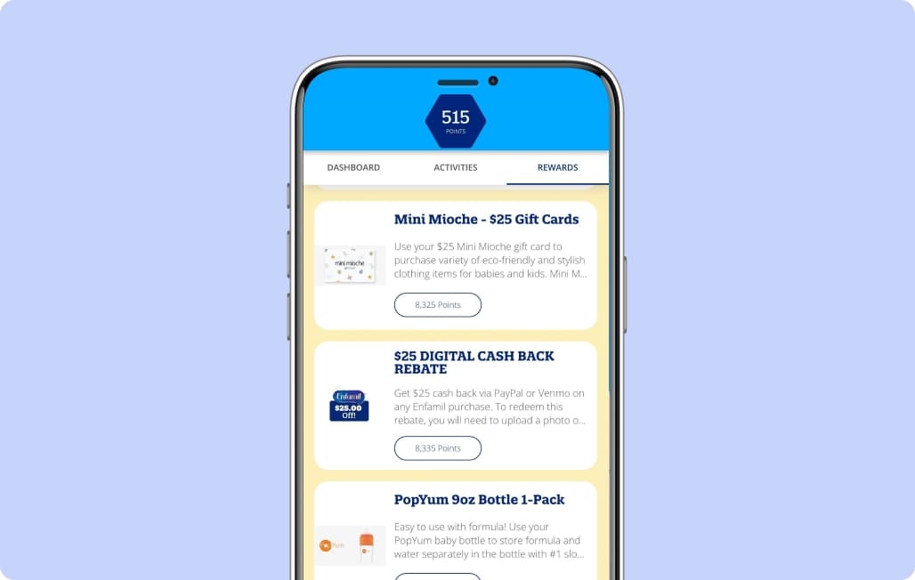 Enfamil Mobile App rewards dashboard