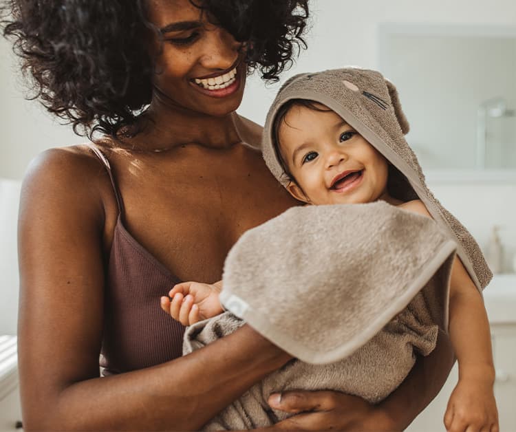 Close up of baby getting a bath