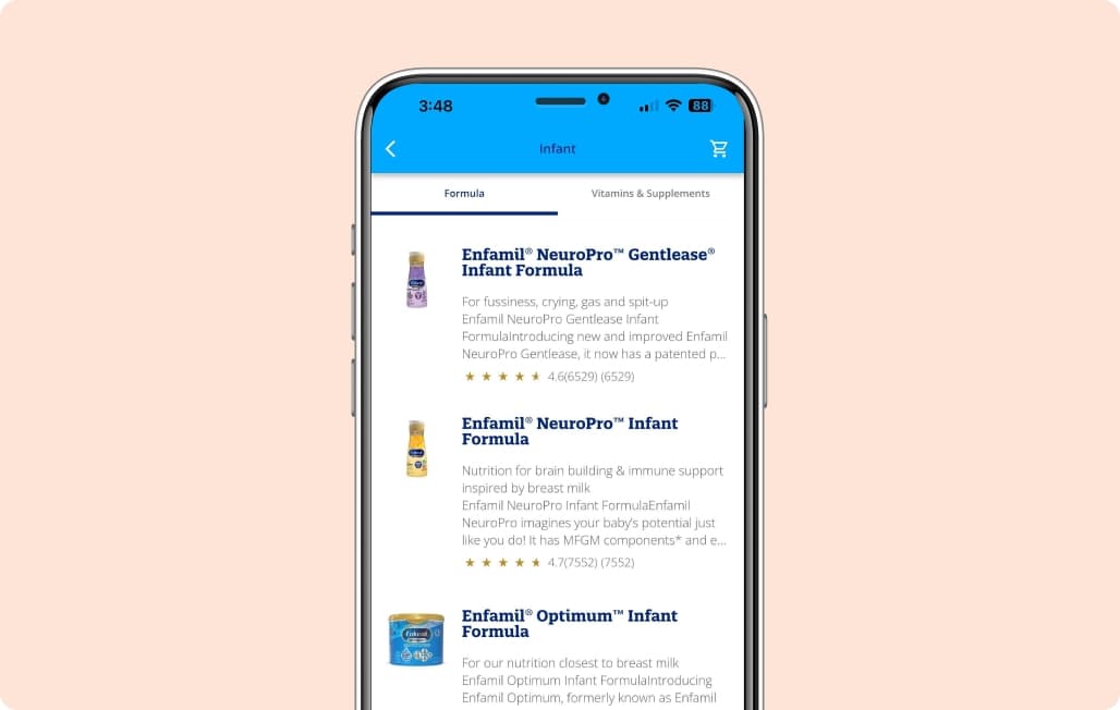 Enfamil Mobile App screen showcasing Enfamil Shop