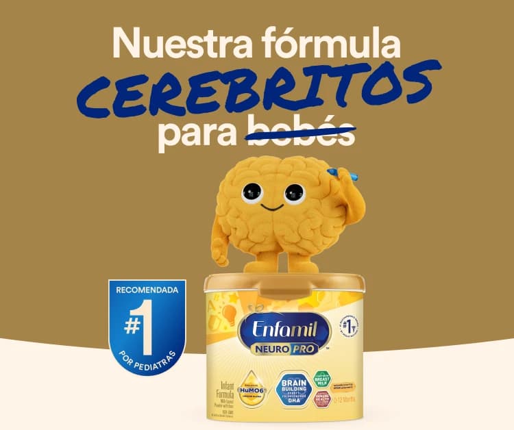 Brainy sobre un recipiente de fórmula Enfamil Infant NeuroPro, con la recomendación no. 1 del pediatra