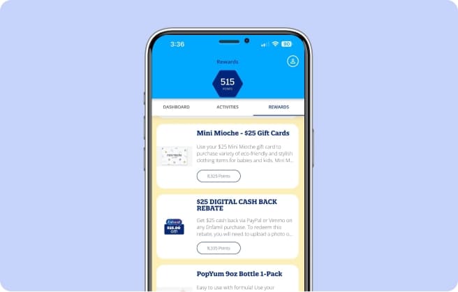 Enfamil Mobile App rewards dashboard