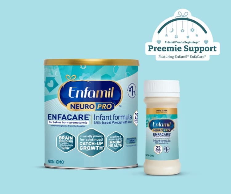 Enfamil Family Beginnings® Preemie Support featuring Enfamil® Enfacare®, Enfamil® NeuroPro™ EnfaCare® Premature Formula lineup